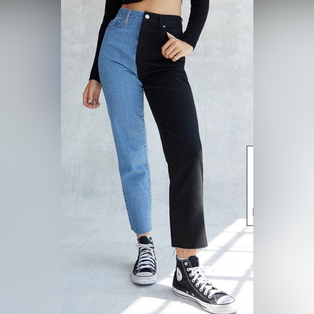 PacSun Eco Black Two-Tone High Waisted Straight Leg Jeans